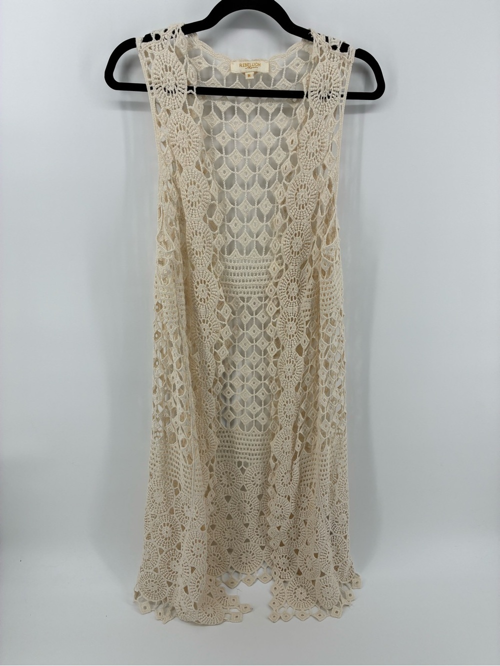 Crochet Open Front Duster Vest in Cream - Picture 2 of 8